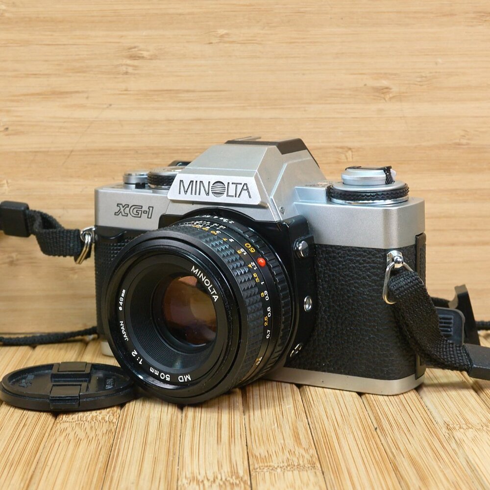 Vintage Minolta XG-1(n) 35mm SLR Film Camera with 50mm f2 MD Lens, Made in Japan